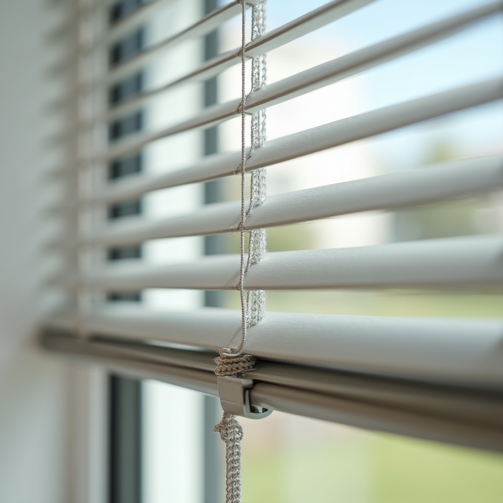 Außenjalousie mit Führungsschienen an einem Fenster montiert