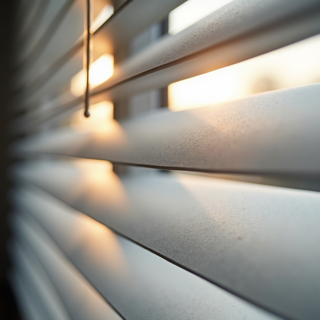 Detailansicht von Raffstore-Lamellen an einem Fenster